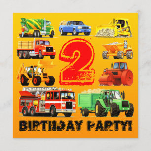 Invitación Fiesta de Camión de construcción de segundo cumple