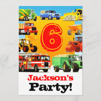 Invitación Fiesta de camión de construcción de sexto cumpleañ