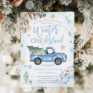 Invitación Fiesta de Camión de Invierno Azul de ONEderland