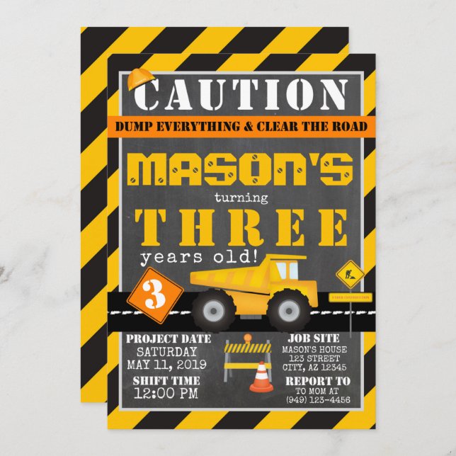 Invitación Fiesta de camión de la zona amarilla negra de la c (Anverso / Reverso)