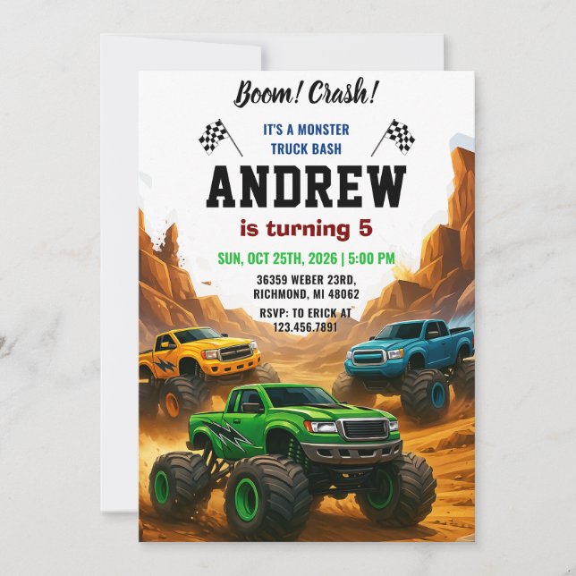 Invitación Fiesta de Camión Personal Cumpleaños de un niño (Anverso)
