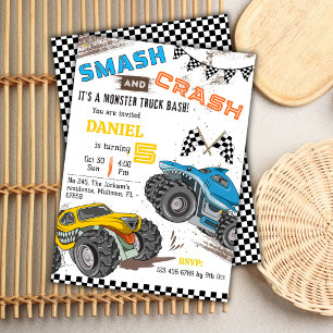 Invitación Fiesta de camiones monstruo genial para niño moder