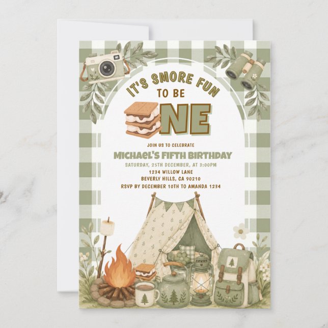 Invitación Fiesta de Campamento de Cumpleaños 1er Cumpleaños  (Anverso)