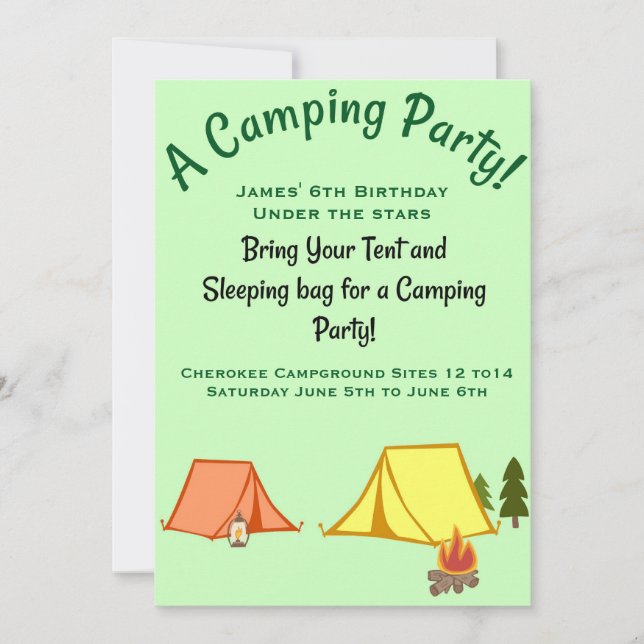 Invitación Fiesta de camping (Anverso)