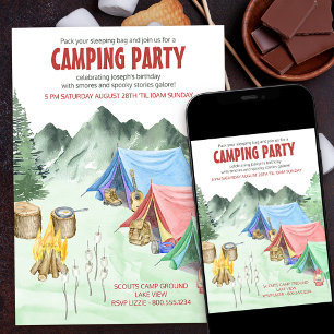 Invitación Fiesta de Camping Aventura de Noche de Cumpleaños