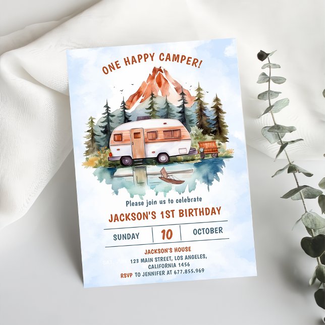 Invitación Fiesta de Camping de un Camper Feliz Primer Cumple (Subido por el creador)