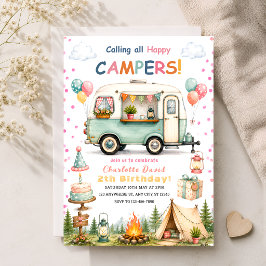 Invitación Fiesta de camping para niñas 2 años