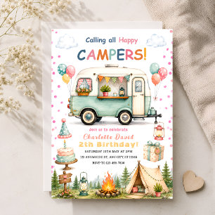 Invitación Fiesta de camping para niñas 2 años