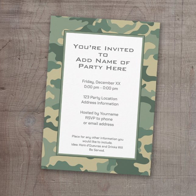 Invitación Fiesta de camuflaje militar (A camouflage print birthday party invitation)