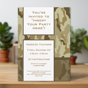 Invitación Fiesta de camuflaje militar Desert Tan