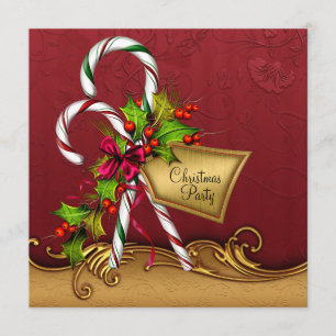 Invitación Fiesta de Candy Candy Navidades Red Gold Damask