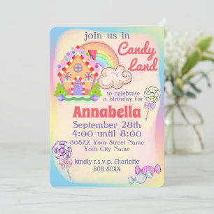 Invitación Fiesta de Candy Land del Arcoíris