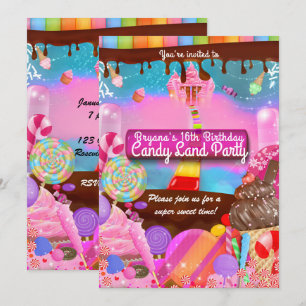 Invitación Fiesta de Candy Land Fantasía Cumpleaños Personali
