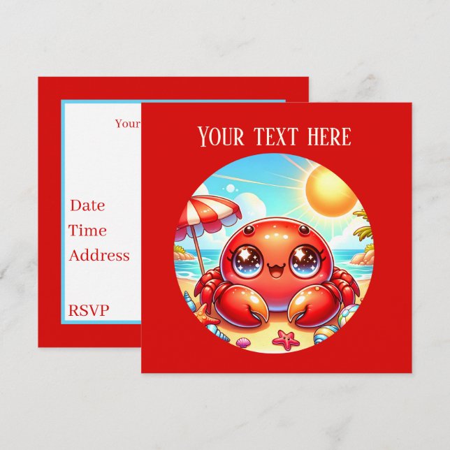 Invitación Fiesta de cangrejo de playa (Anverso / Reverso)