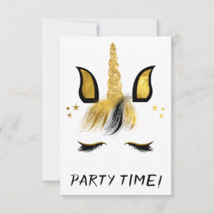 Invitación Fiesta de Cara de Unicornio Dorado