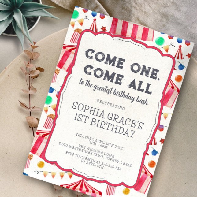 Invitación Fiesta de Carnaval Chica de Circo Rosado Primer Cu (Subido por el creador)