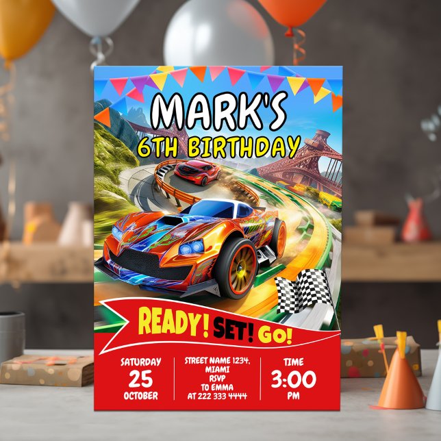 Invitación Fiesta de Carreras de coches rápidos para niños (Subido por el creador)