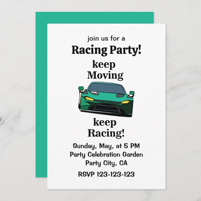 Invitación Fiesta de Carreras Race Car Racer (Anverso / Reverso)