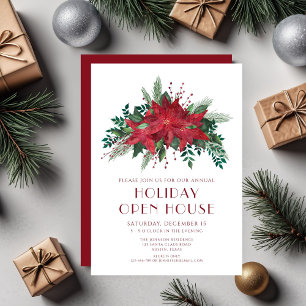 Invitación Fiesta de Casa Abierta de Navidad con Poinsettia F