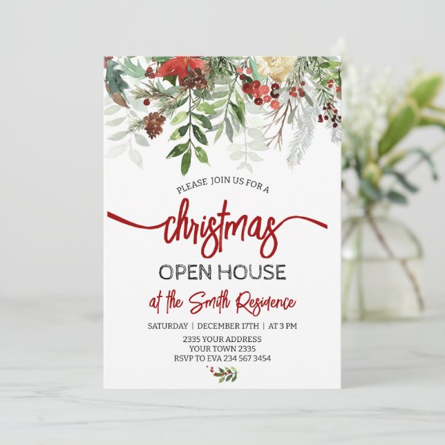 Invitación Fiesta de Casa Abierta de Navidad Elegante (Anverso de pie)