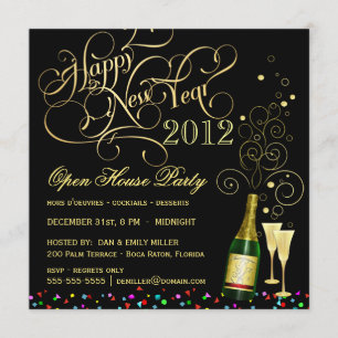 Invitación Fiesta de casa abierta de Noche Vieja - negro y