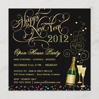 Invitación Fiesta de casa abierta de Noche Vieja - negro y