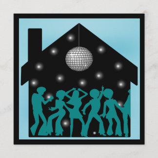 Invitación fiesta de casa del tema del disco 70s