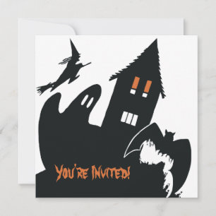 Invitación Fiesta de Casa Embrujada Bruja de Halloween Vintag
