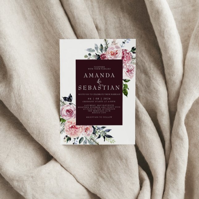 Invitación Fiesta de casamiento de marco floral rosa de invie (Subido por el creador)