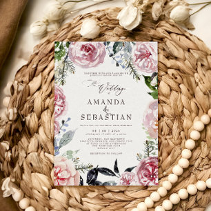 Invitación Fiesta de casamiento de marco rosa floral de invie
