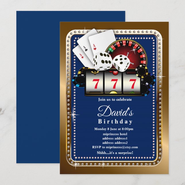 Invitación fiesta de casino invitado, 7 7 7 Máquina de ranura (Anverso / Reverso)