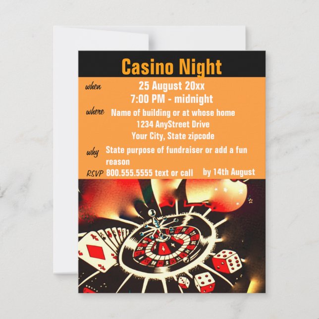 Invitación Fiesta de Casino Poker Night (Anverso)