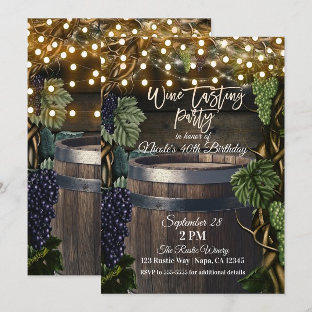 Invitación Fiesta de Cata de Vino de Uvas de Barril de Madera (Anverso / Reverso)