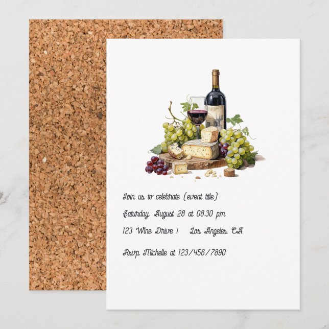 Invitación Fiesta de Cata de Vino y Queso Elegante (Anverso / Reverso)