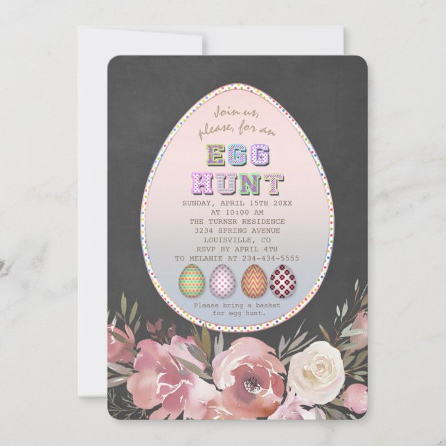 Invitación Fiesta de caza de huevos de cerdo con Chalk de ven (Anverso)