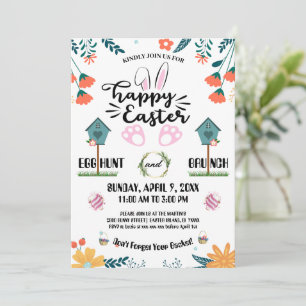 Invitación Fiesta de caza de huevos de pascua colorida de flo
