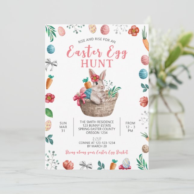 Invitación Fiesta de caza de huevos de pascua, conejo de pasc (Anverso de pie)