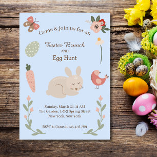 Invitación Fiesta de caza de huevos y conejo de pascua acuare