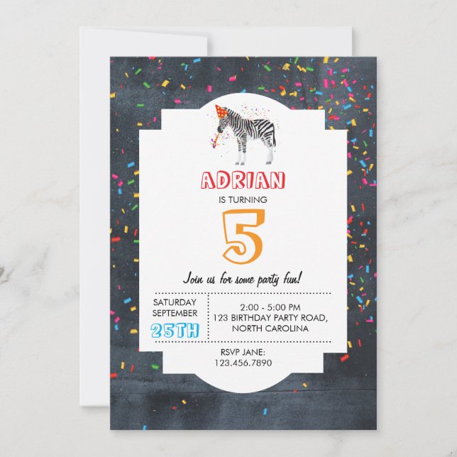 Invitación Fiesta de cebra - Animales Chica de fiesta de cump (Anverso)
