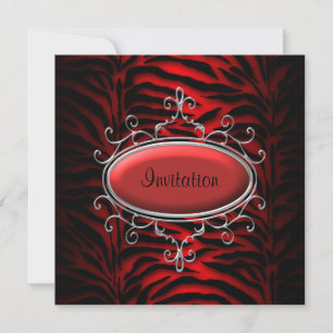 Invitación Fiesta de cebra negra y roja elegante