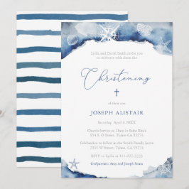 Invitación Fiesta de Celebración de Bautizo de Vela Azul Oscu