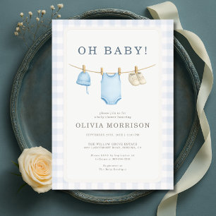 Invitación Fiesta de Celebración de Bebé Oh Baby Blue Gingham