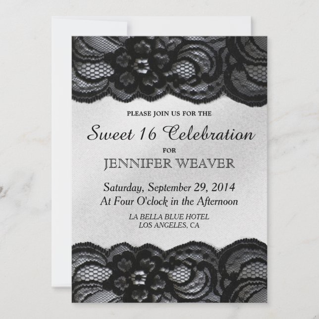 Invitación Fiesta de celebración de Black Lace y Satin Sweet  (Anverso)