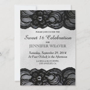 Invitación Fiesta de celebración de Black Lace y Satin Sweet 