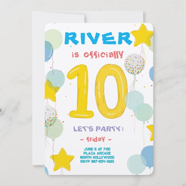 Invitación Fiesta de Celebración de Dígitos Dobles (Anverso)