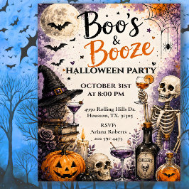 Invitación Fiesta de celebración de Halloween Boo's & Booze
