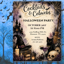 Invitación Fiesta de celebración de Halloween 'Cócteles y tel