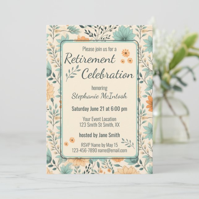 Invitación Fiesta de Celebración de Jubilación de Flores Retr (Anverso de pie)