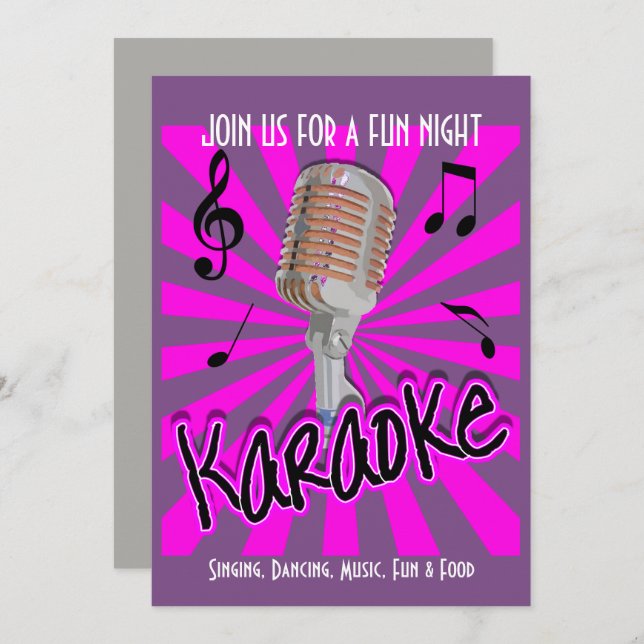 Invitación Fiesta de celebración de karaoke tema musical pers (Anverso / Reverso)