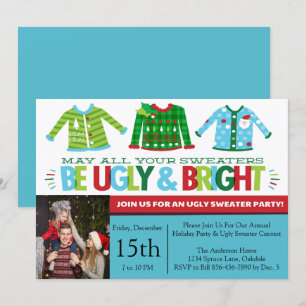 Invitación Fiesta de celebración de Navidades suéteres feos